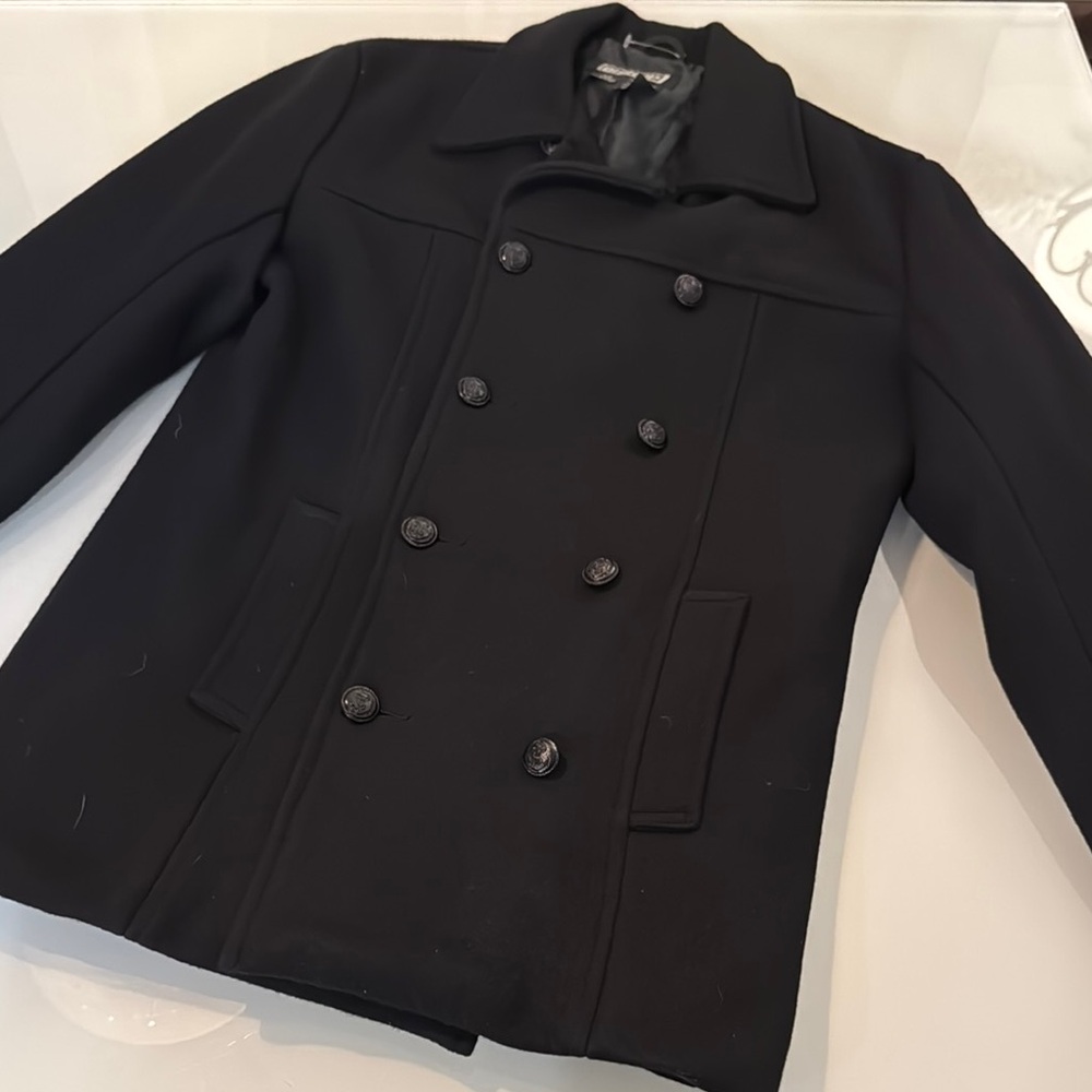 Bishop’s Black Double-Breasted Wool Blend Peacoat - size S